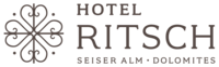 Logo des Hotel Ritsch, Spa & Dolomites mit Echtschrift und dekorativem Symbol