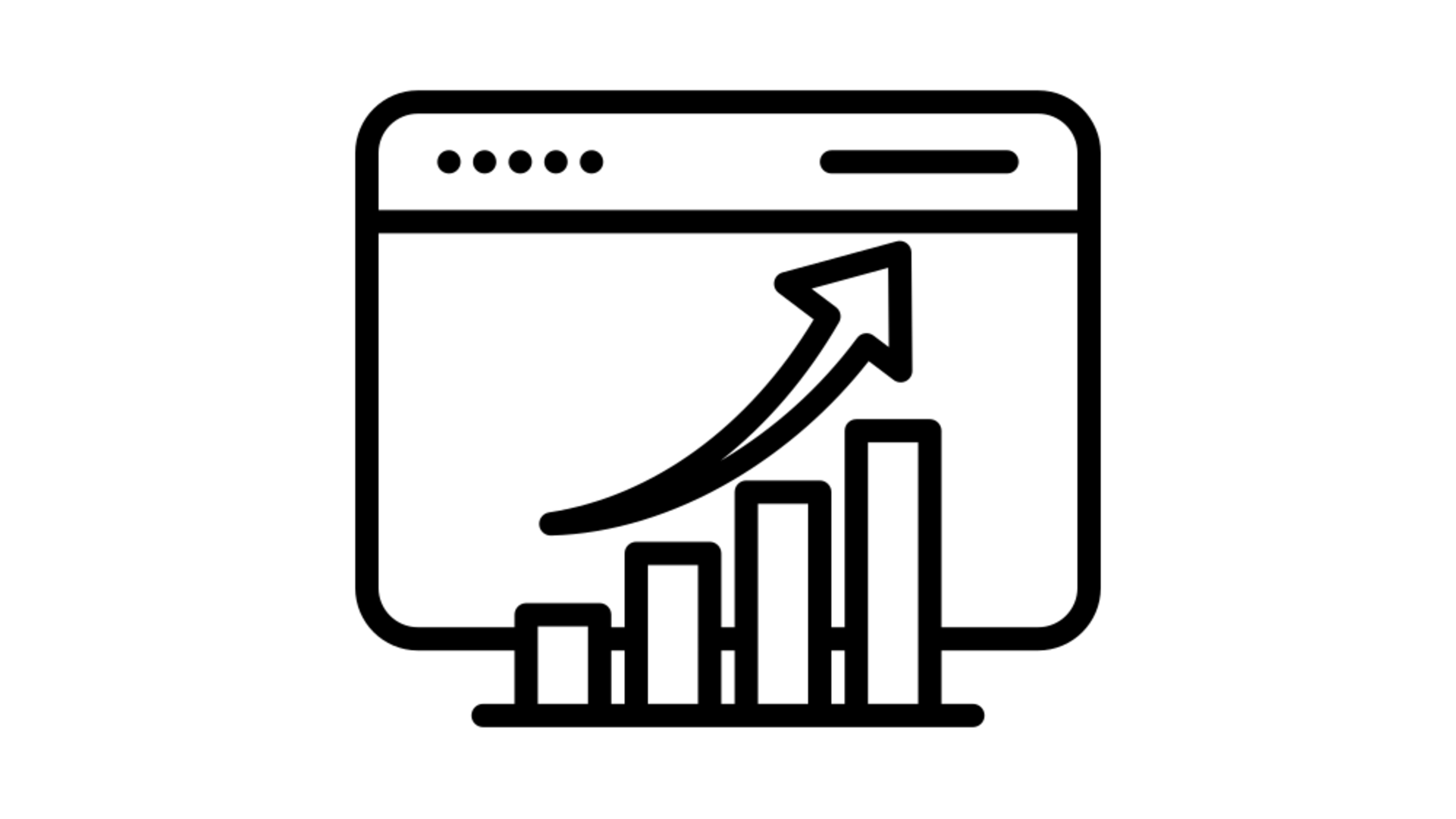 Browserfenster mit aufsteigendem Balkendiagramm und Pfeil nach oben