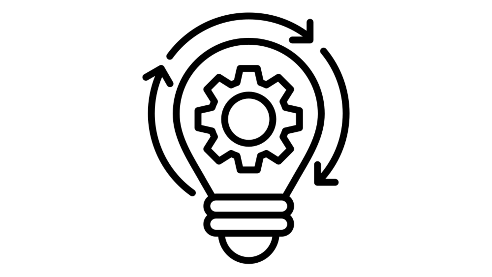 Glühbirne mit Zahnrad und Pfeilen, die Innovation und kontinuierliche Verbesserung symbolisieren