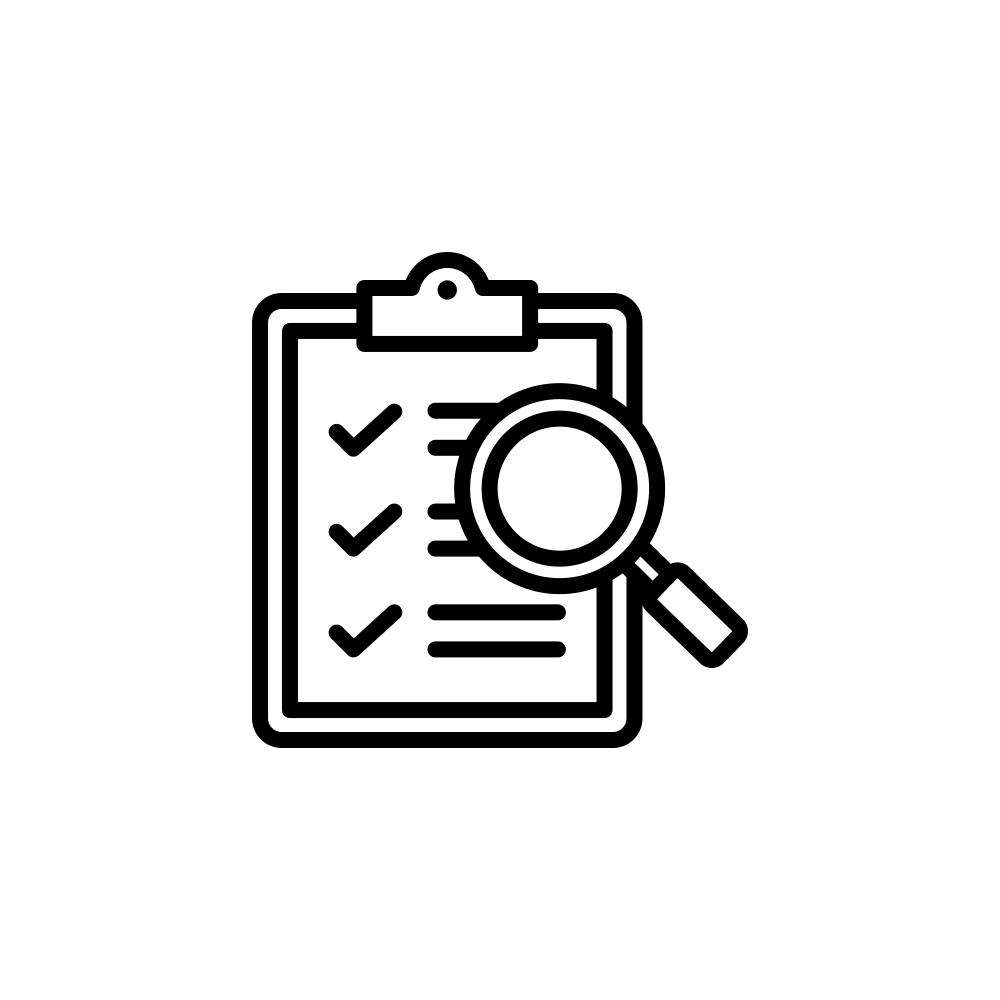 Symbol einer Checkliste mit Lupe für Überprüfung